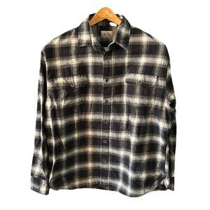 JACHS Flannel Shirt Mens Sz XL Black White Plaid Button Down Long Sleeves Cotton